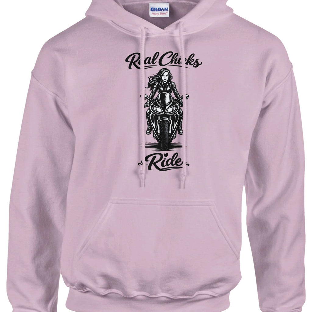 Real Chicks Ride women's motorcycle hoodie in pink