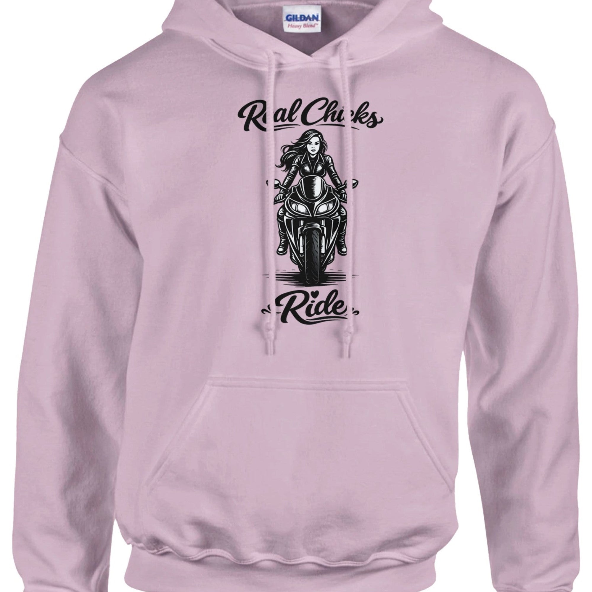 Real Chicks Ride women's motorcycle hoodie in pink