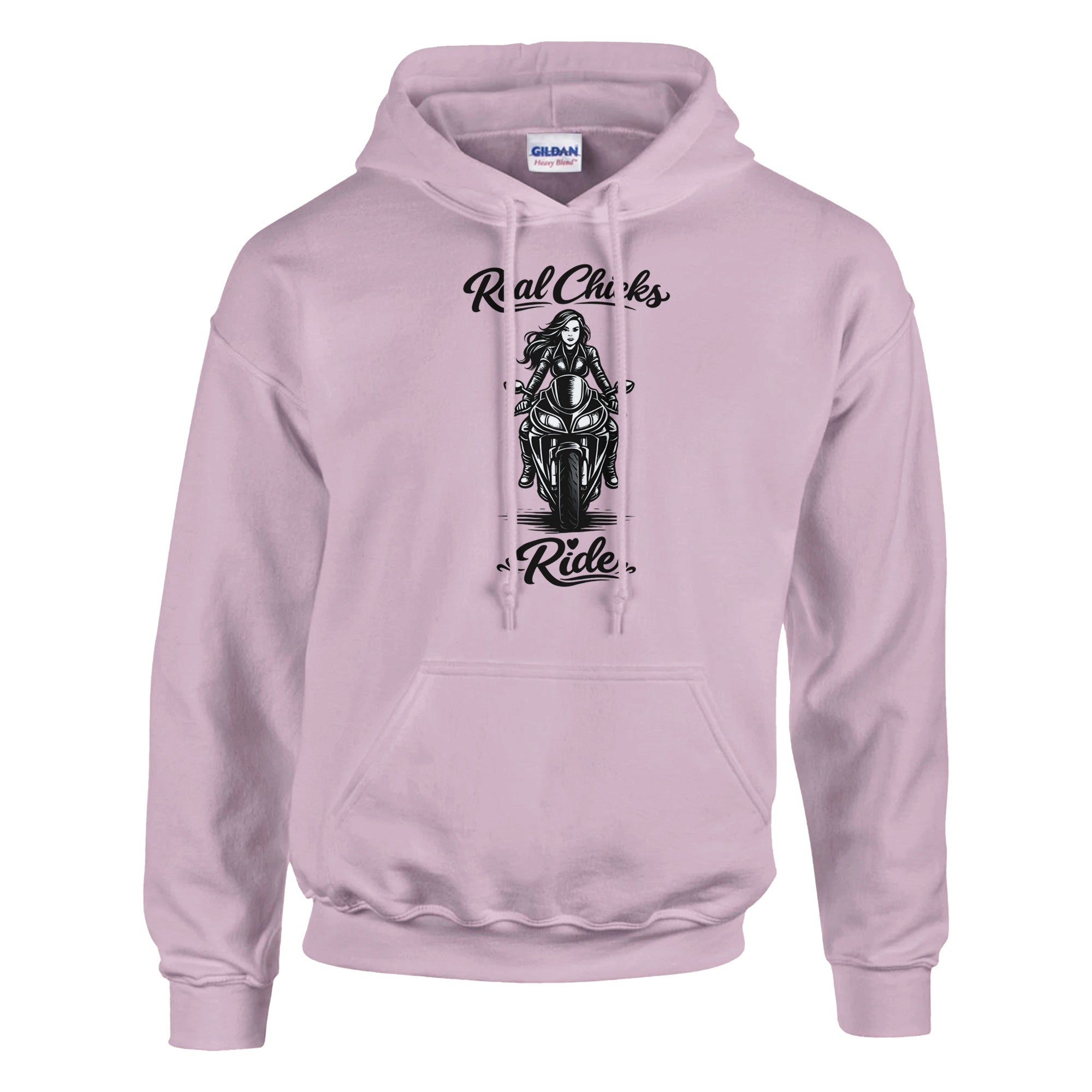 Real Chicks Ride women's motorcycle hoodie in pink