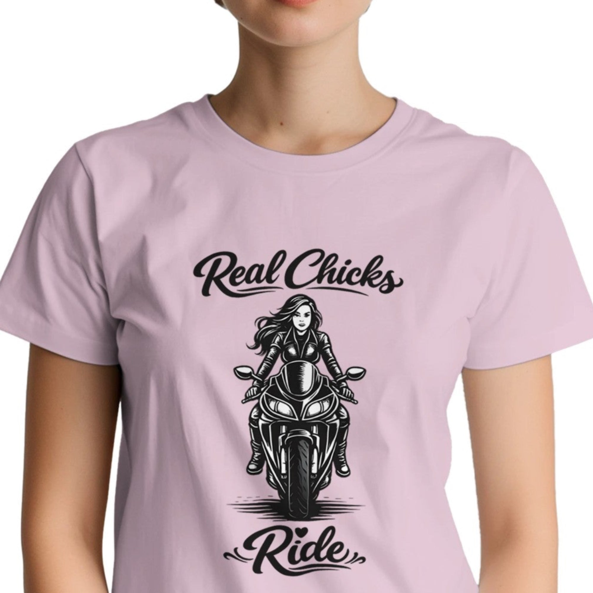 woman real chicks ride motorcycle T-Shirt pink